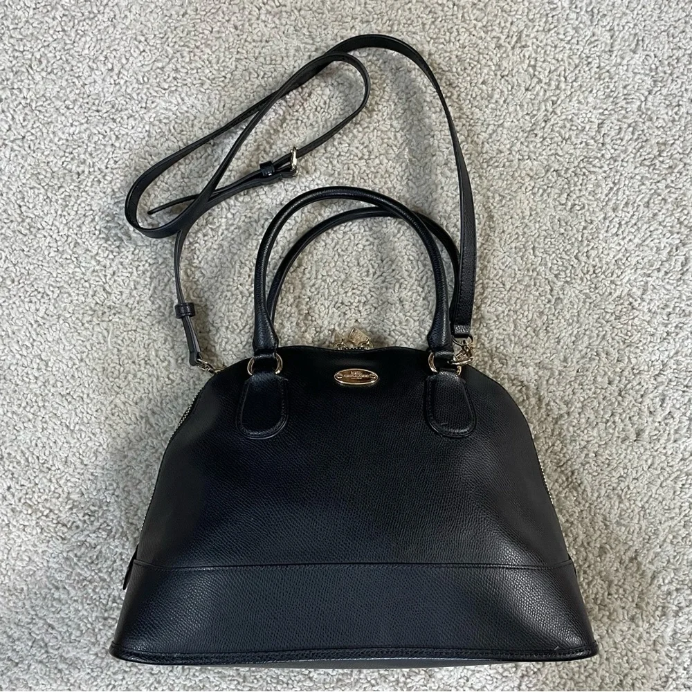Authentic COACH Black Leather CORA Dome SATCHEL Designer BAG Purse w Strap